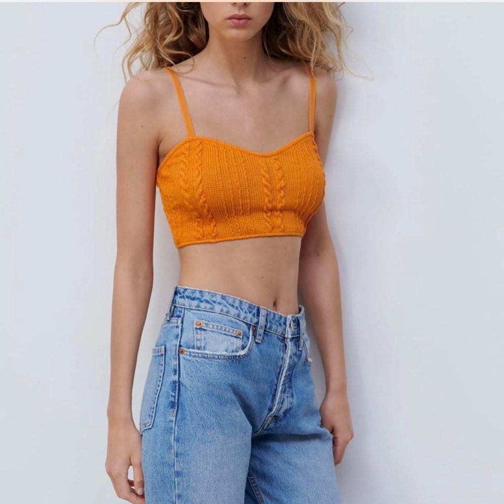 Zara Orange Knit Crop Top Size S